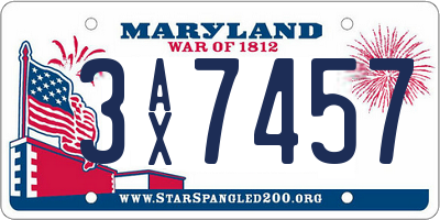 MD license plate 3AX7457