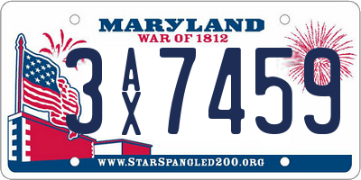 MD license plate 3AX7459