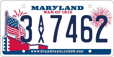MD license plate 3AX7462