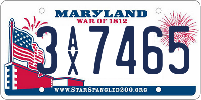 MD license plate 3AX7465