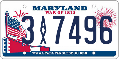 MD license plate 3AX7496