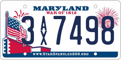 MD license plate 3AX7498