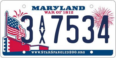 MD license plate 3AX7534