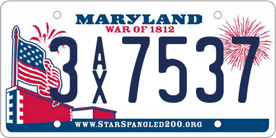 MD license plate 3AX7537