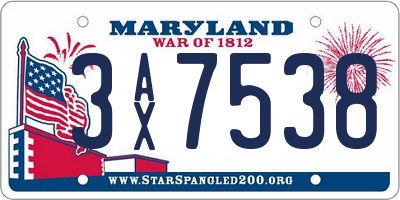 MD license plate 3AX7538