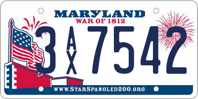 MD license plate 3AX7542