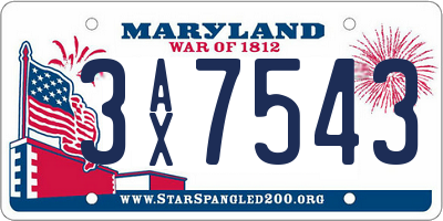 MD license plate 3AX7543