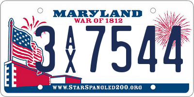 MD license plate 3AX7544