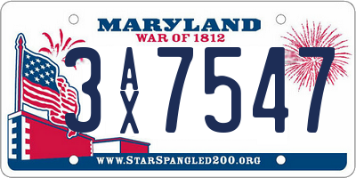 MD license plate 3AX7547