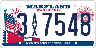 MD license plate 3AX7548
