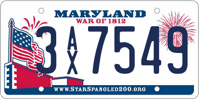 MD license plate 3AX7549