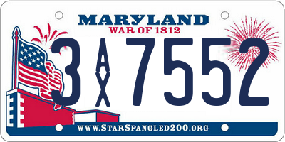 MD license plate 3AX7552