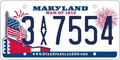 MD license plate 3AX7554