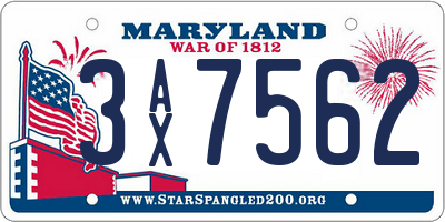 MD license plate 3AX7562