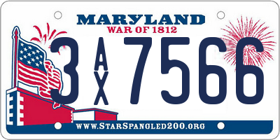 MD license plate 3AX7566