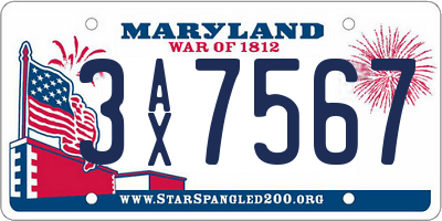 MD license plate 3AX7567