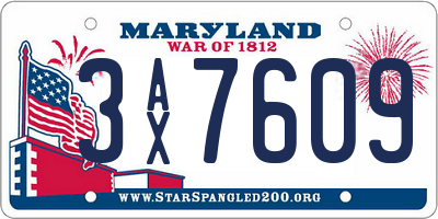 MD license plate 3AX7609