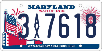 MD license plate 3AX7618
