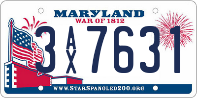 MD license plate 3AX7631