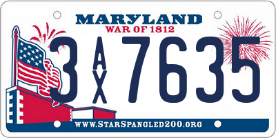 MD license plate 3AX7635