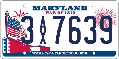 MD license plate 3AX7639