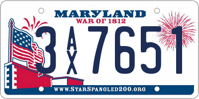 MD license plate 3AX7651