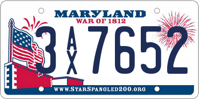 MD license plate 3AX7652