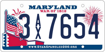 MD license plate 3AX7654