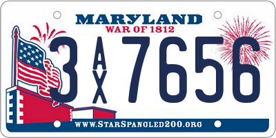 MD license plate 3AX7656