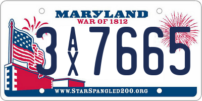 MD license plate 3AX7665