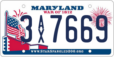 MD license plate 3AX7669