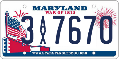 MD license plate 3AX7670