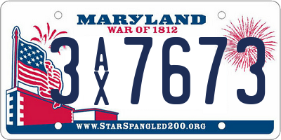 MD license plate 3AX7673