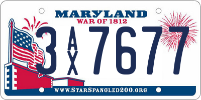 MD license plate 3AX7677