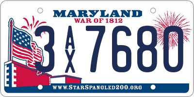 MD license plate 3AX7680