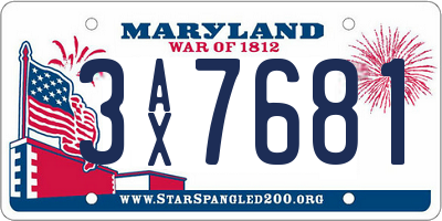 MD license plate 3AX7681