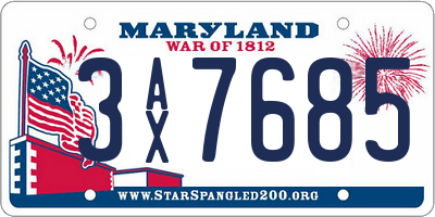 MD license plate 3AX7685