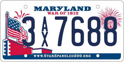 MD license plate 3AX7688