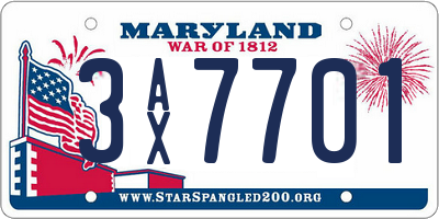 MD license plate 3AX7701