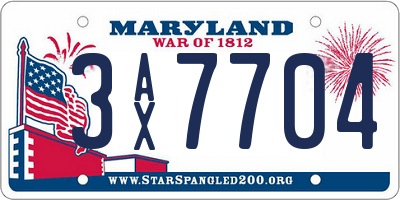 MD license plate 3AX7704