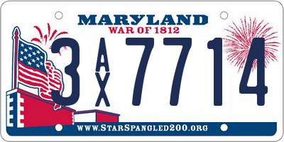 MD license plate 3AX7714