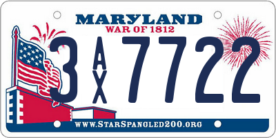 MD license plate 3AX7722