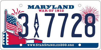 MD license plate 3AX7728