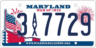 MD license plate 3AX7729