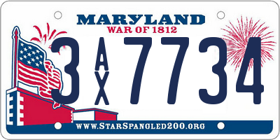 MD license plate 3AX7734