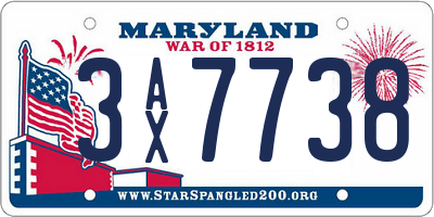 MD license plate 3AX7738