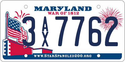 MD license plate 3AX7762