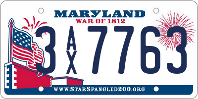 MD license plate 3AX7763