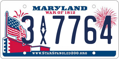 MD license plate 3AX7764