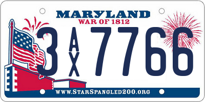 MD license plate 3AX7766